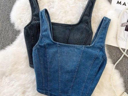 Lyubov Denim Crop Tops For Sale