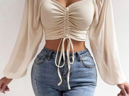 Jenny Drawstring Lantern Sleeve Crop Top Hot on Sale