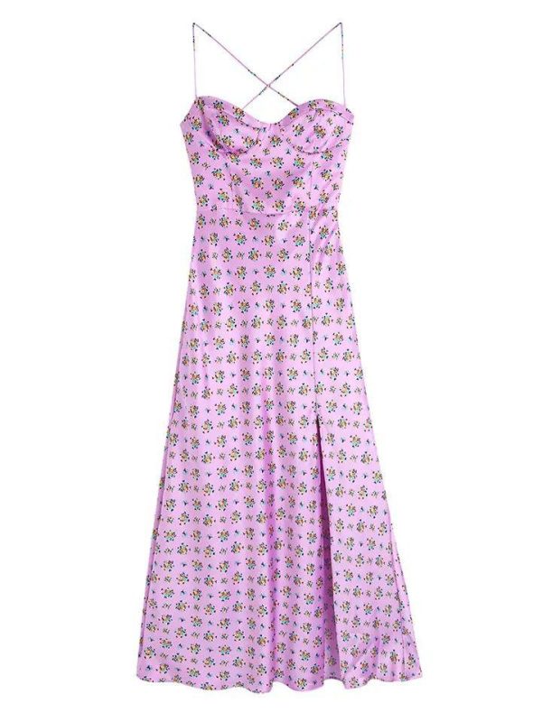 Agatha floral midi dress with slit in Pink For Cheap