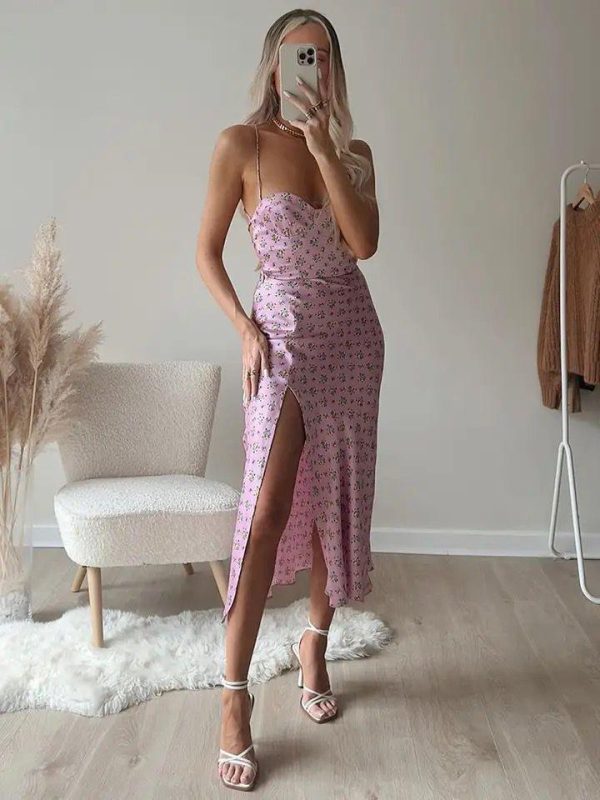 Agatha floral midi dress with slit in Pink For Cheap