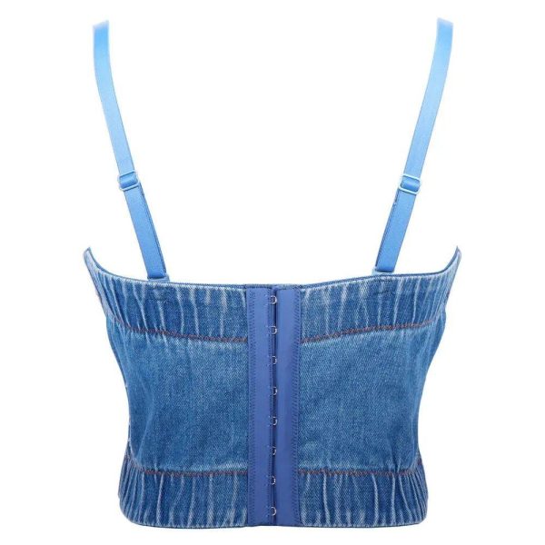 Cassie Embellished denim bustier top in blue Fashion