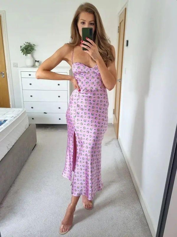 Agatha floral midi dress with slit in Pink For Cheap