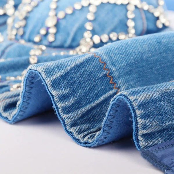 Cassie Embellished denim bustier top in blue Fashion