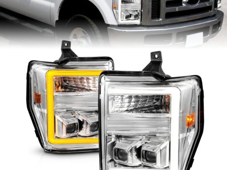 ANZO 08-10 Ford F-250 - F-550 Super Duty Projector Headlights w  Light Bar Switchback Chrome Housing Hot on Sale