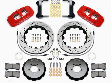 Wilwood AERO6 Front Hat Kit 14.00 Drilled Red 1999-2012 Subaru WRX w Lines Hot on Sale