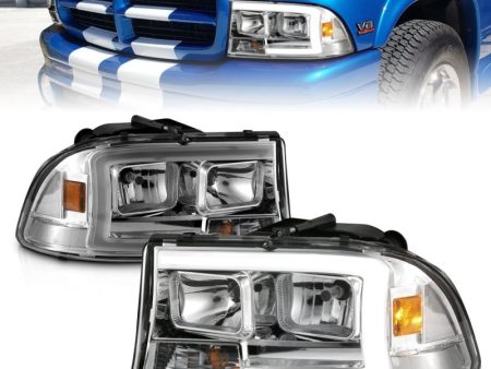 ANZO 97-04 Dodge Dakota Durango Crystal headlight Set w  Light Bar Chrome Housing Supply