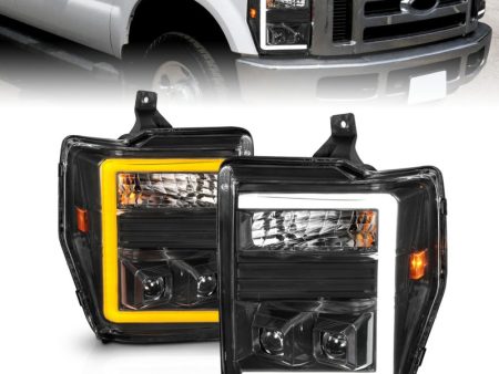 ANZO 08-10 Ford F-250 - F-550 Super Duty Projector Headlights w  Light Bar Switchback Black Housing Cheap