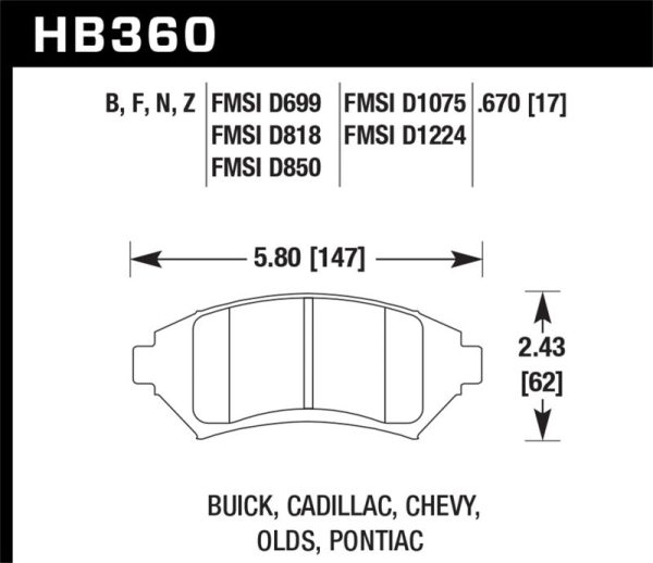 Hawk Buick  Cadillac  Chevy  Olds  Pontiac Front Performance Ceramic Street Brake Pads Discount