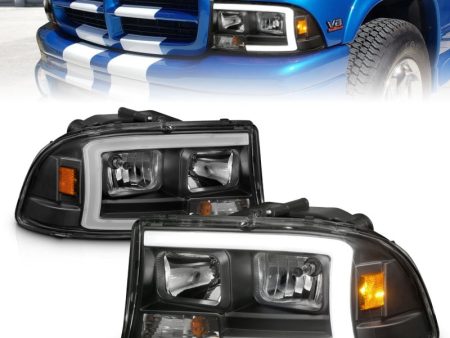 ANZO 97-04 Dodge Dakota Durango Crystal headlight Set w  Light Bar Black Housing Discount